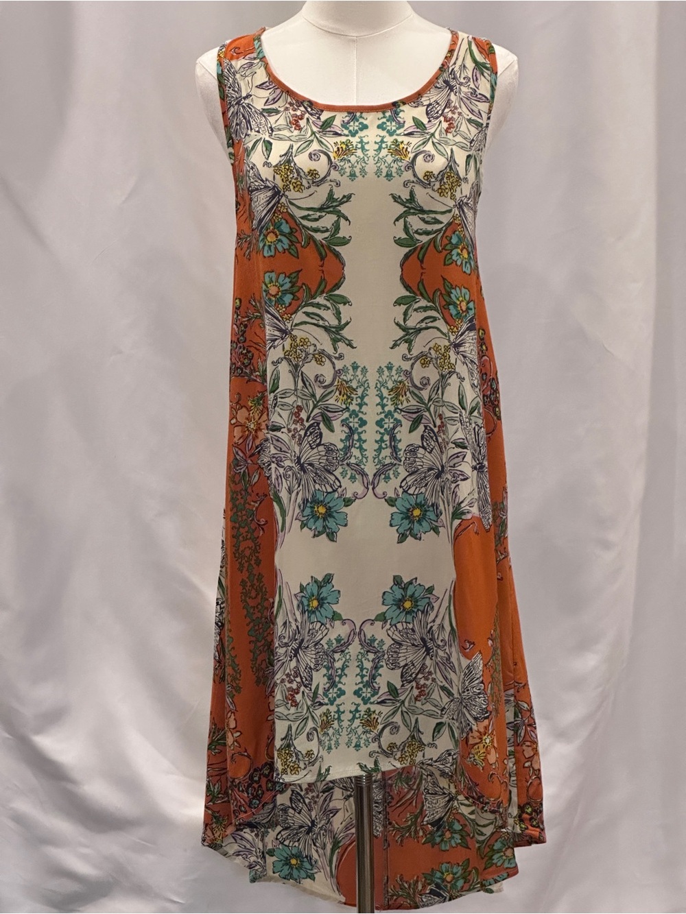 Angie Cream and Orange Floral Midi Dress - Picture 6 of 6